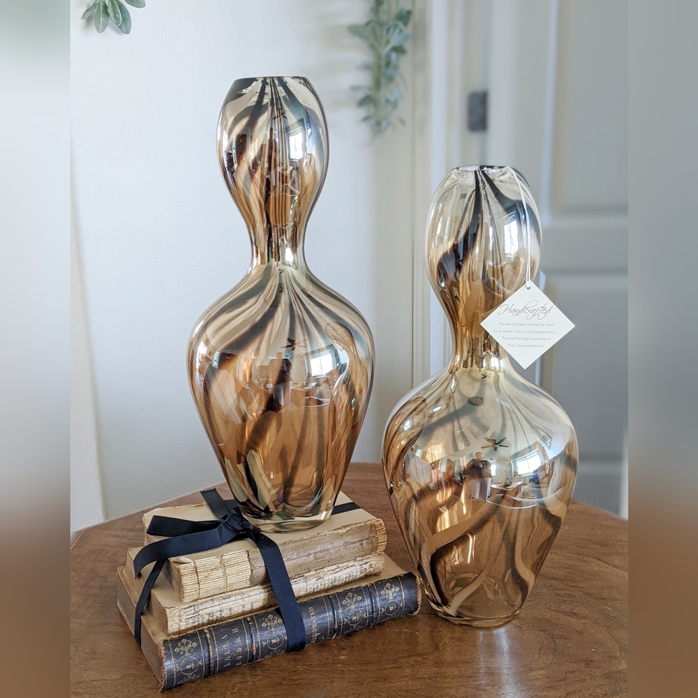 Hand Blown Art Glass Venetian Style Hourglass Vases